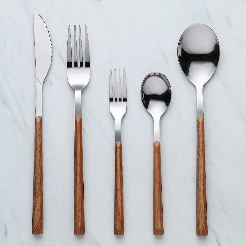 Nordic Household Steak Knife Fork Spoon Plate Stainless Steel Wooden
