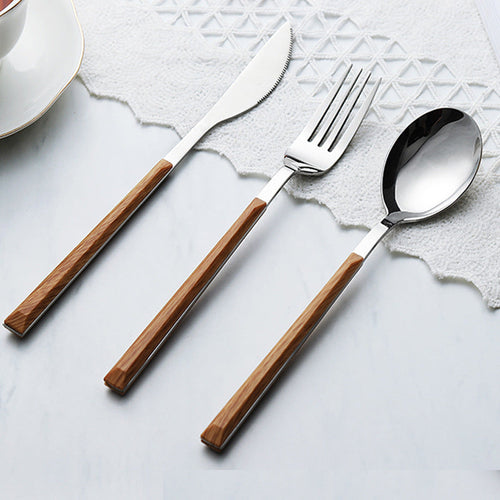 Nordic Household Steak Knife Fork Spoon Plate Stainless Steel Wooden