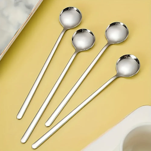 Elegant Set of 4 LongHandled Silver Coffee Spoons