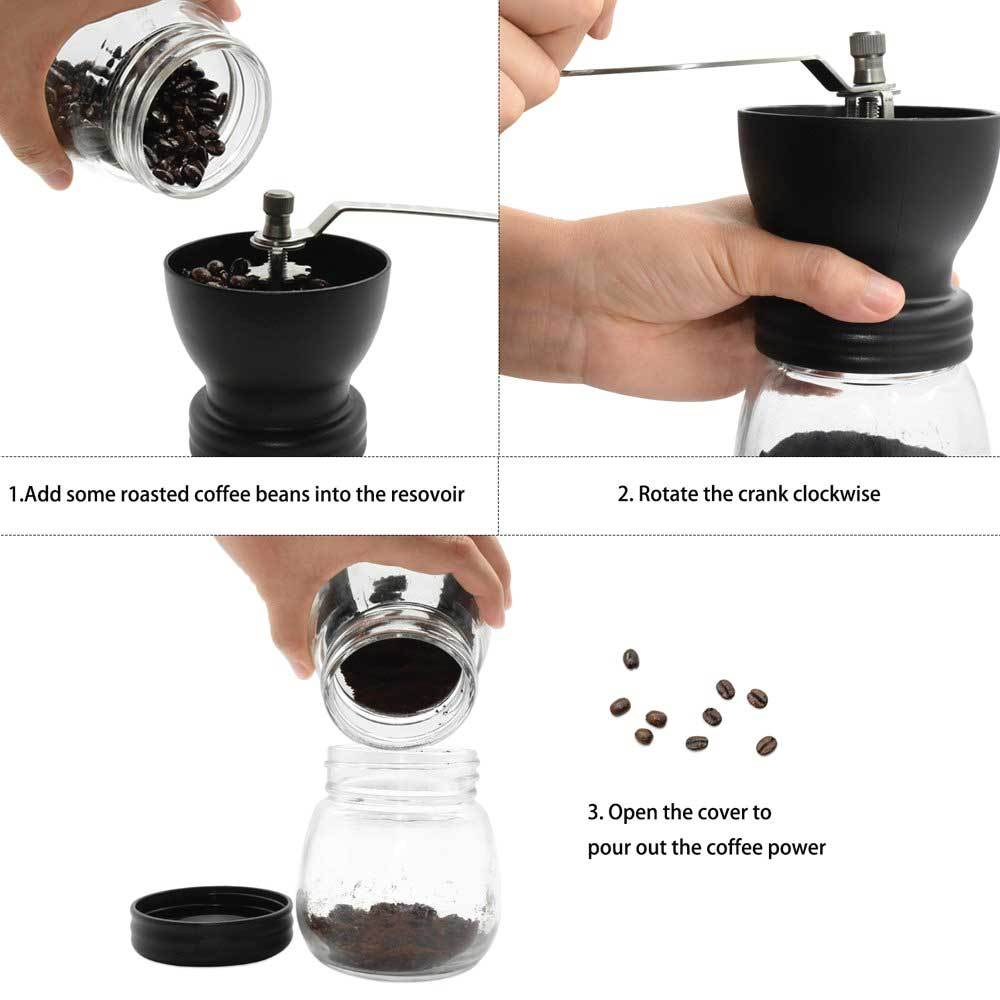 Coffee Bean Grinder - Manual Hand Stainless Ceramic Burr Core Glass