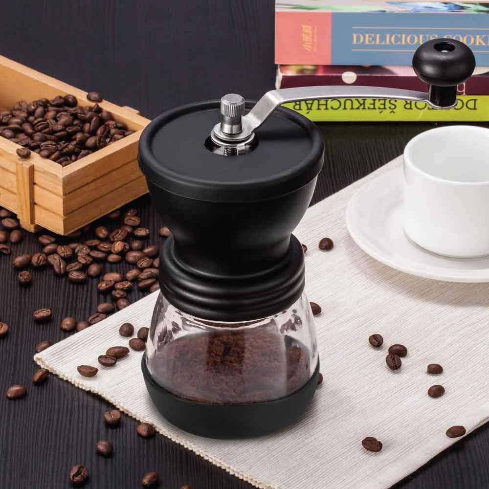 Coffee Bean Grinder - Manual Hand Stainless Ceramic Burr Core Glass