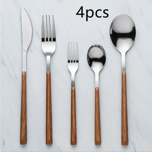 Nordic Household Steak Knife Fork Spoon Plate Stainless Steel Wooden